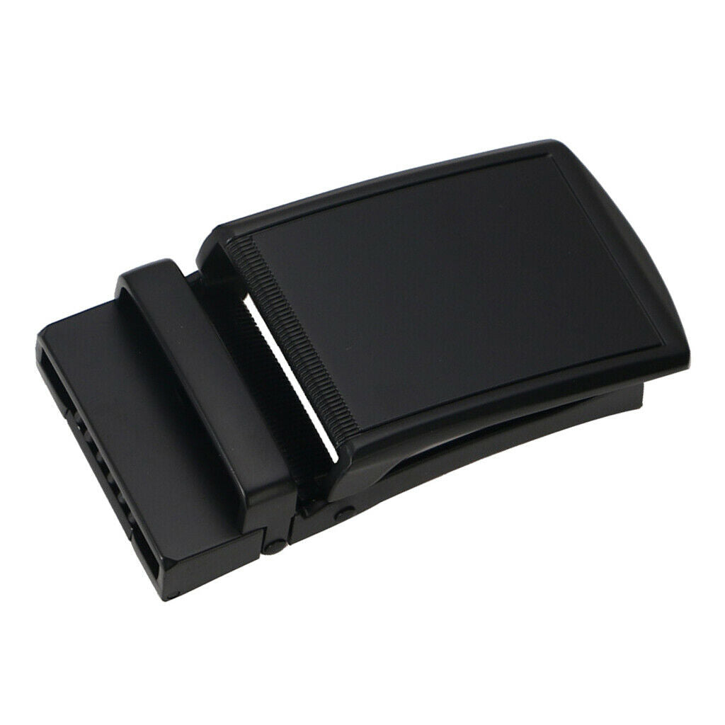 Classic Solid Buckle Automatic Ratchet Leather Belt Buckle, Black, Fits 40mm