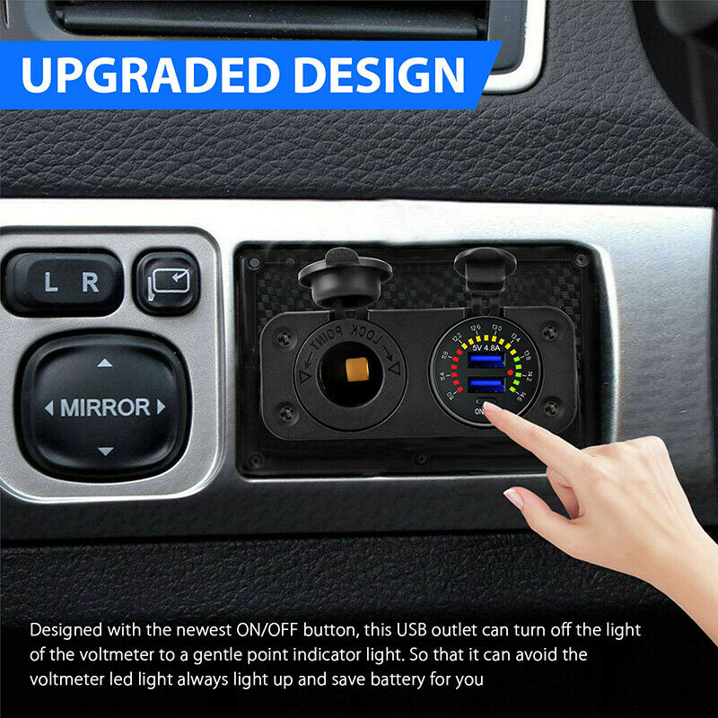 2 in 1 12V 4.8A Dual USB LED Car Fast Charger Socket Power Outlet Voltmeter