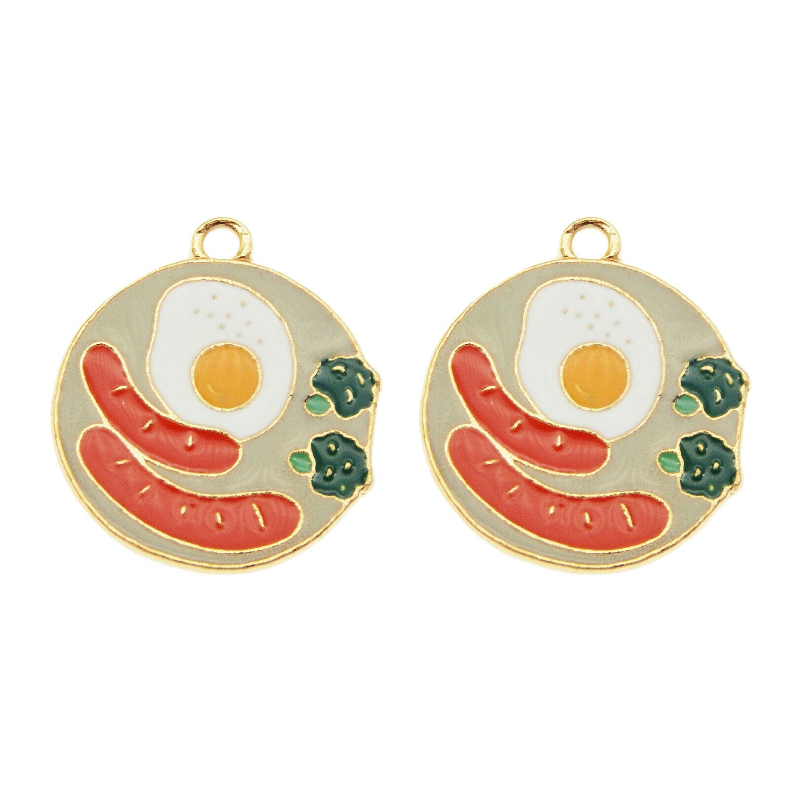 12PCS MultiColor Enamel 22x20mm Breakfast Sausage Egg Charms Pendant DIY Crafts