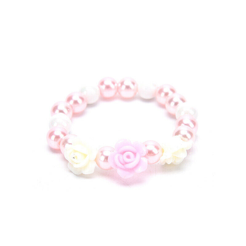 2Pcs/set Cute Flower Beads Bracelet Kids Princess Elastic Bracelets Jewel.l8