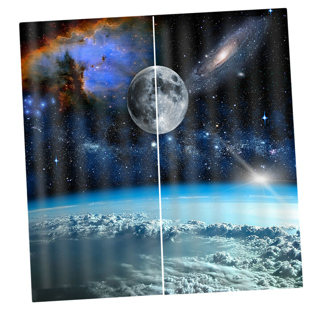 2 Pcs/Panels Outer Space Image Digital Printing Curtain Drapes Window Decor