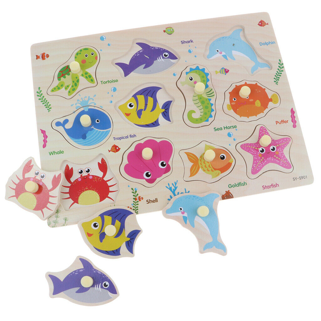Wooden Colorful Traffic and Farm Zoo Marine Animals Jigsaw Puzzle Baby Toys