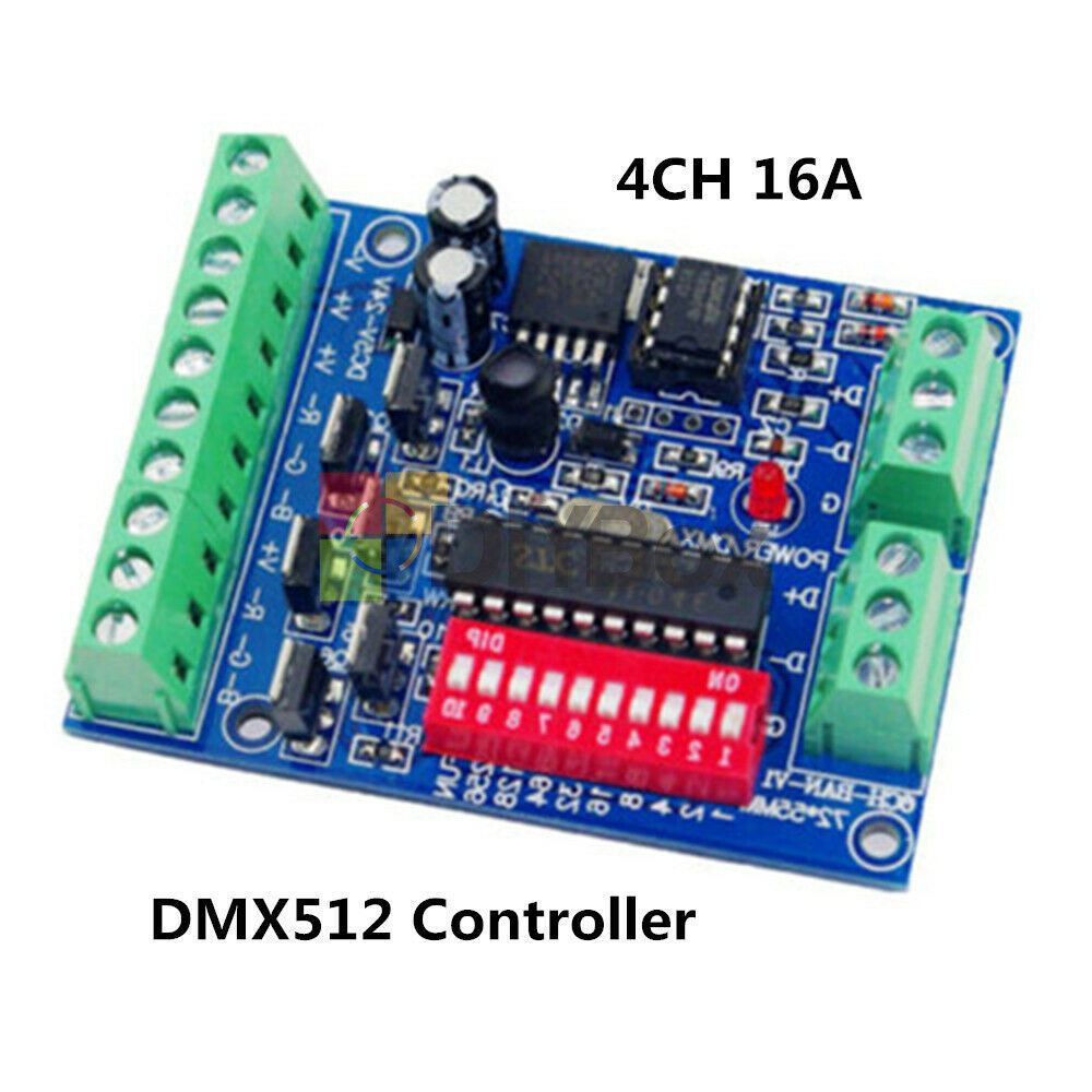DMX512 Decoder 4CH Channel 16A RGBW Controller Control LED Light Stage Effect