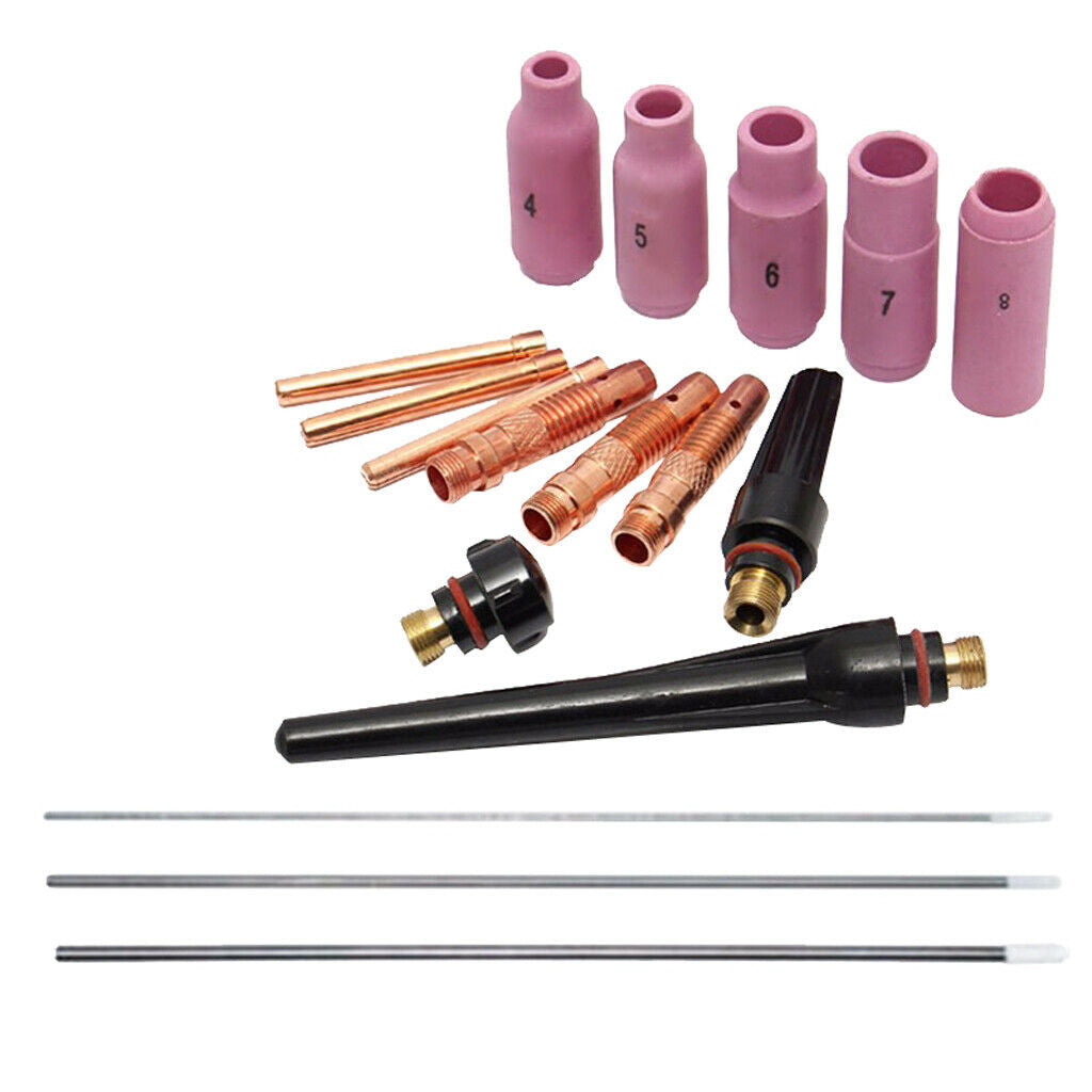 17/Set TIG Welding Torch 17/18/26 Kit Gas Lens-Tungsten 1/16-3/32-1/8