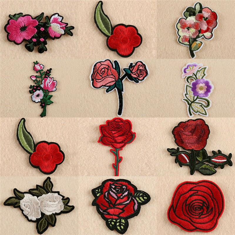 11x Embroidery Rose Flower Sew Iron on Patch on Badge Bag Jeans Applique CraBDA