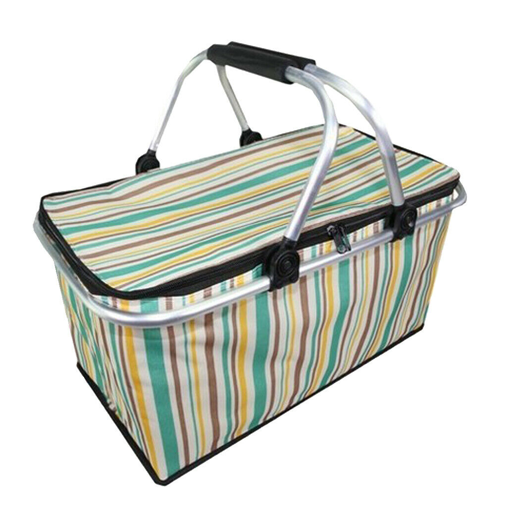 Large Insulated Lunch Box Thermal Cooler Picnic Storage Bag Yellow Stripes