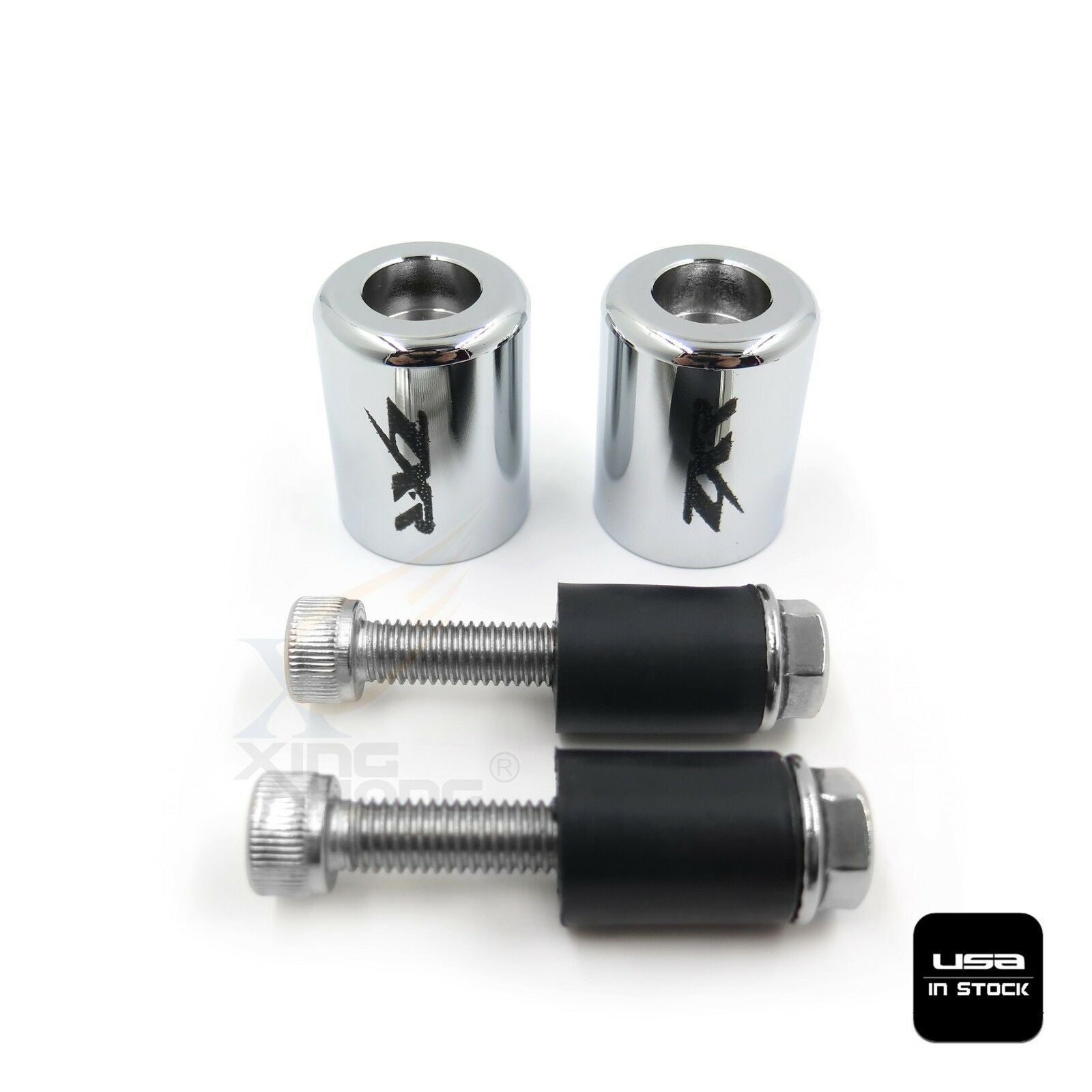 Chrome Bar Ends "ZXR" Rubber For 2006-2012 Kawasaki Ninja 650R / EX650R