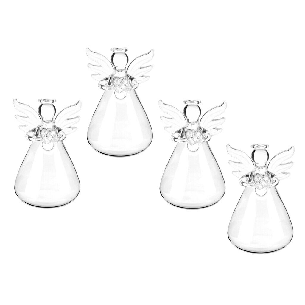 4Pcs Cute Glass Angel Shape Flower Plant Stand Hanging Vase Hydroponic Container