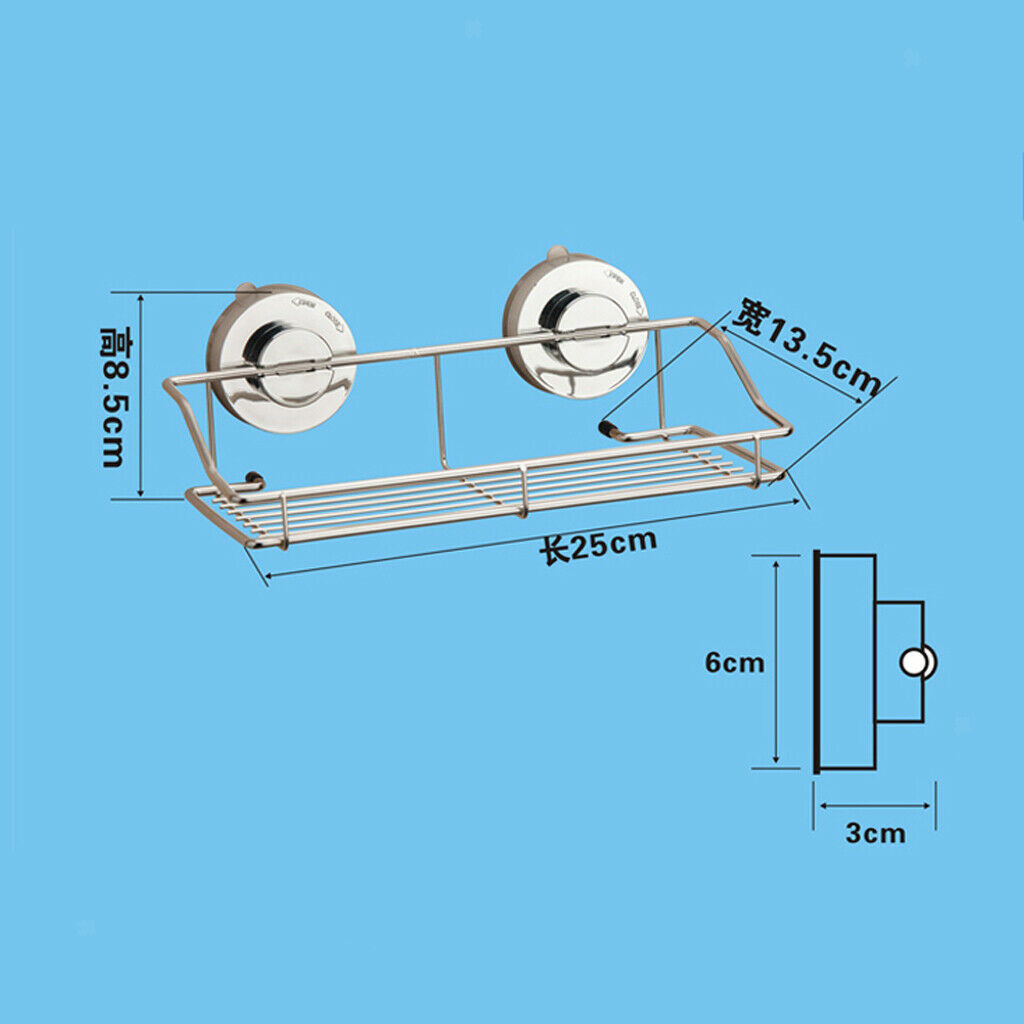 Stainless Steel Kitchen Bathroom Shower Shelf Storage Suction Basket Rack
