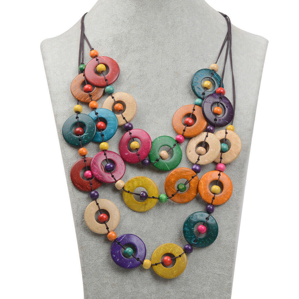 Handmade Coconut Shell Wood Bead Chain Necklace Muticolor Women's Jewelry