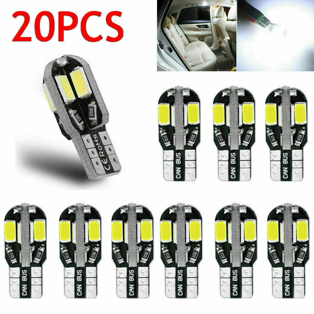 20PC T10 6500K White LED Car Canbus Error Free Light Bulb Lamps 5730 168 194 W5W