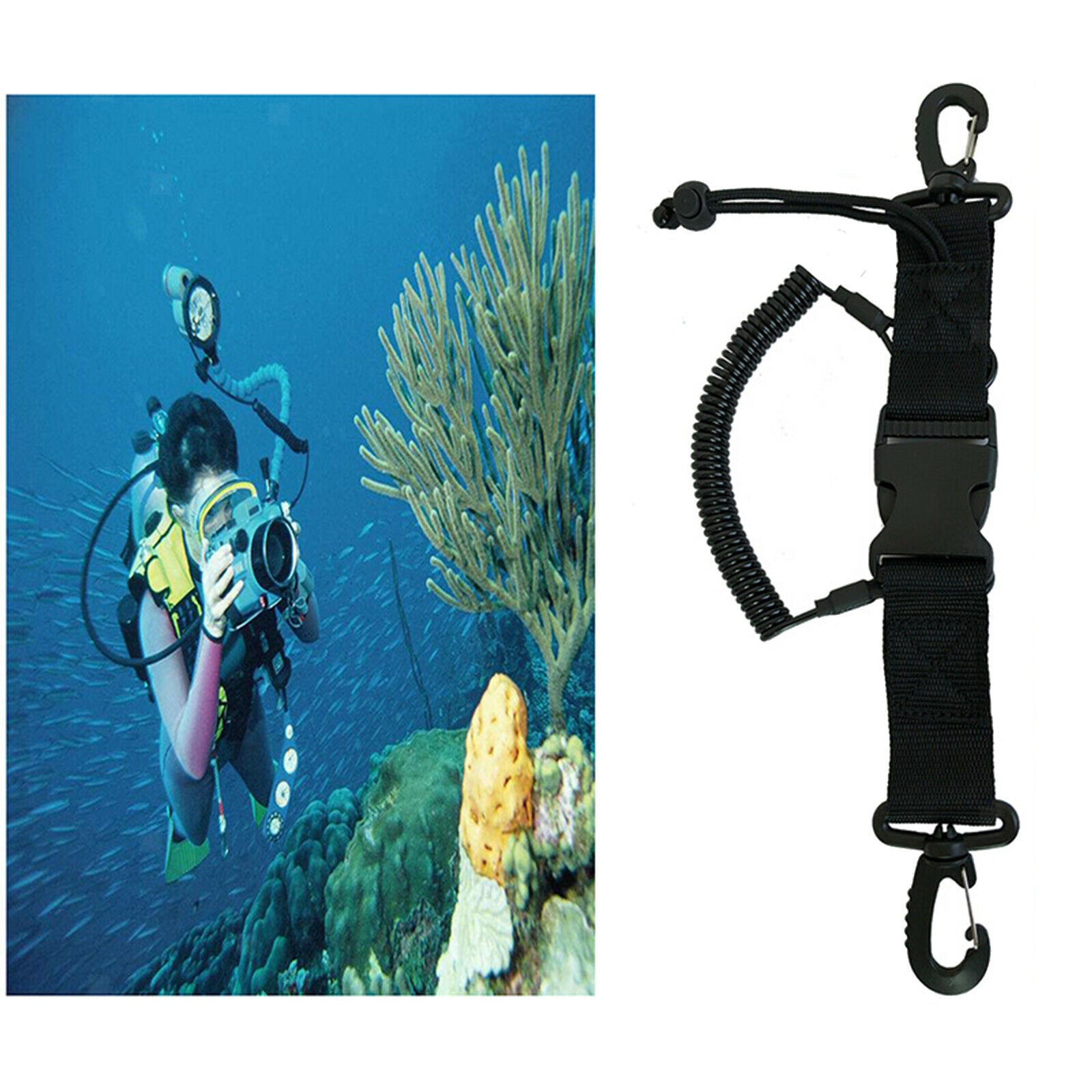 Scuba Diving Dive Snappy Coil Lanyard Camera Webbing Rope Equipment Gear