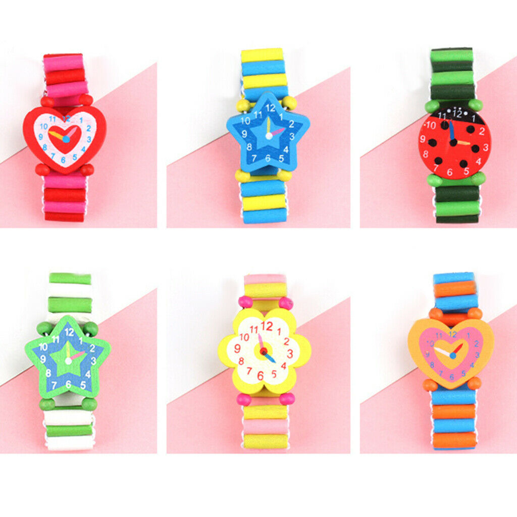 Set of 3 Wood Wristwatches Cartoon Watches Handicrafts Toys for Boys Girs
