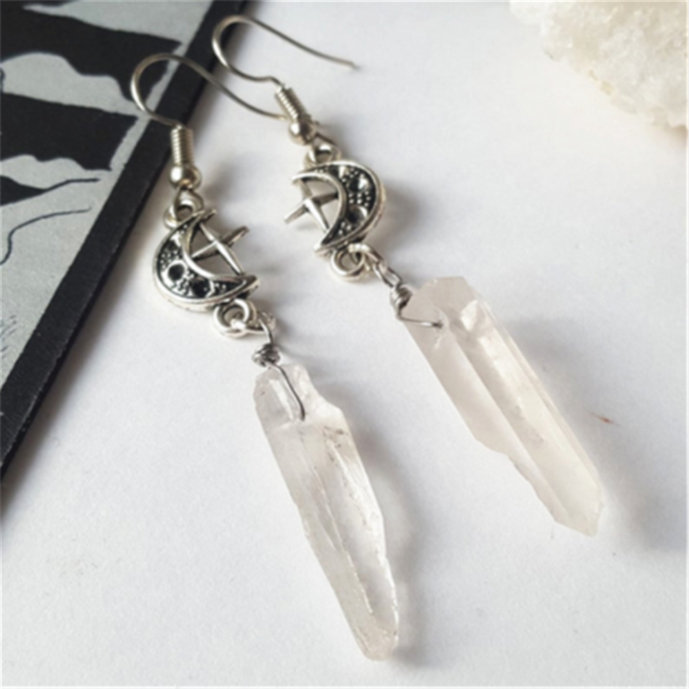 Clear Quartz Moon Earrings Natural Stones Earrings Jewelry For Women Gift CA