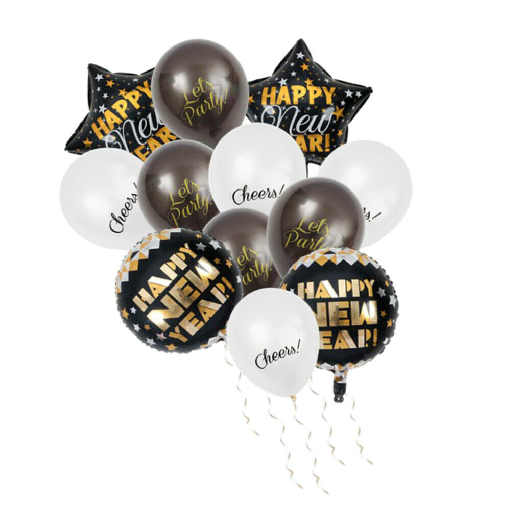 12x Happy New Year Balloons Sets Latex Confetti Home Party Decoration White