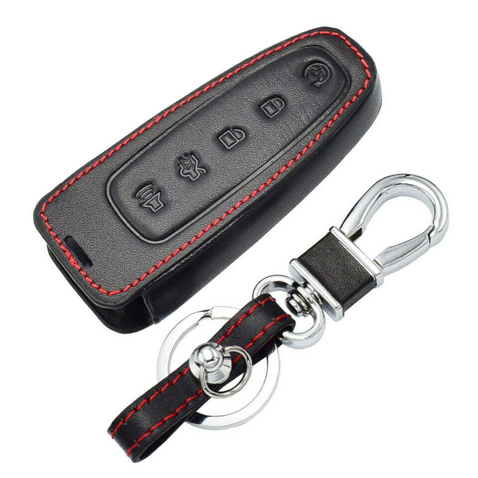 Black Leather For Ford Edge Taurus Smart Remote 5 Buttons Key Cover Case Fob
