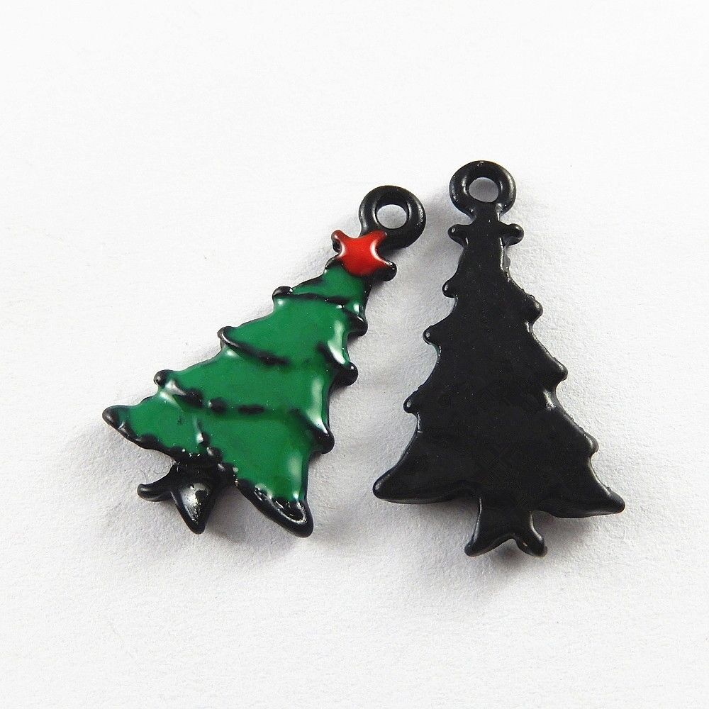 15PCS Green Christmas Tree Enamel Charm Xmas Alloy Pendant Jewelry Craft 26x15mm