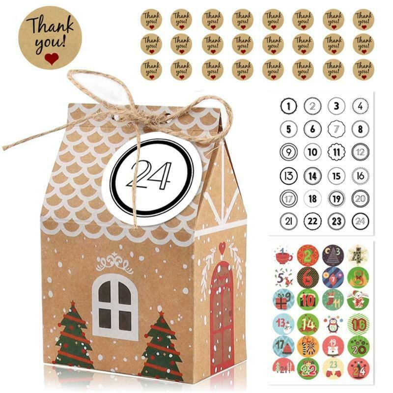 Small House Shape Christmas Advent Calendar Paper Candy Box 24 Days Christmas