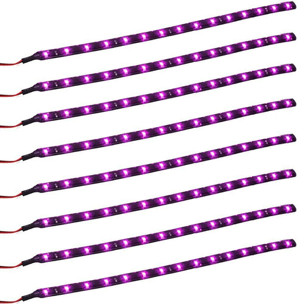 8pc 12V 15 LED 30cm Car Vehicle Motor Flexible Waterproof Strip Light SMD Purple