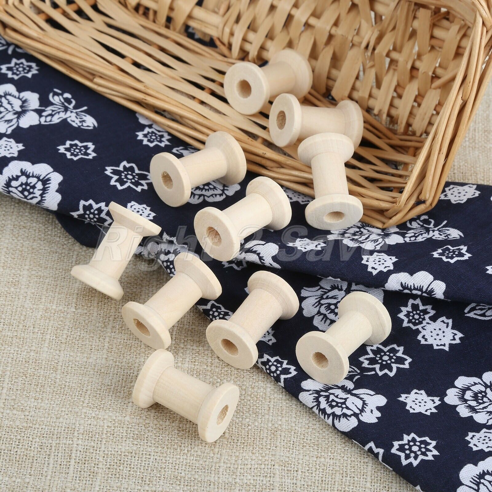 10Pcs Wooden Thread Spools Needlework Bobbin Ribbon Reels Trims Organizer Sewing