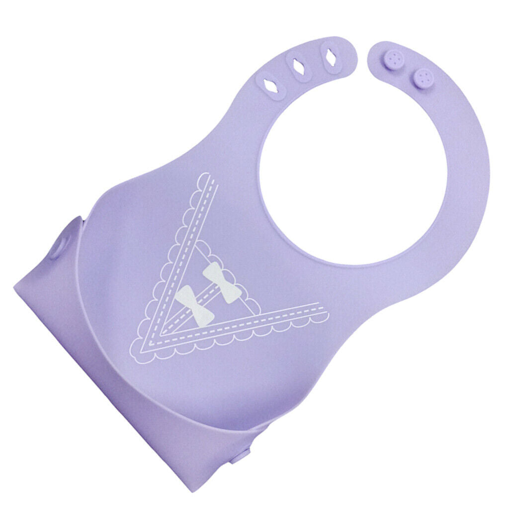 Cute Baby Silicone Bib Waterproof Easy Clean Up Crumb Catcher Purple with