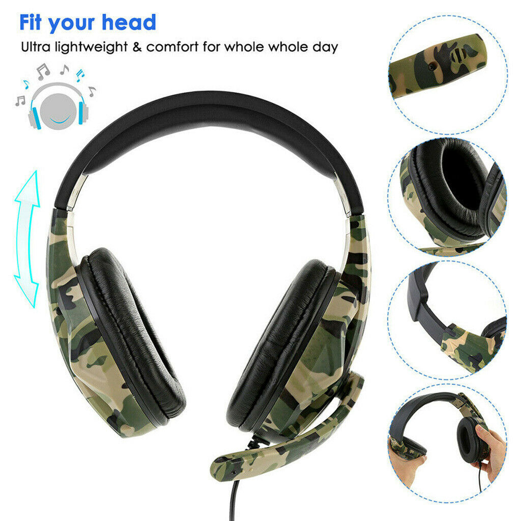 Camo Wired Gaming Headset with Mic for   4 PS4 NS   One 360