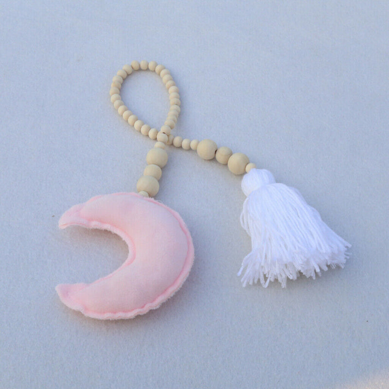 Wooden Tassel Pendant Bed Net Tieback Wall Ornament Pink Moon