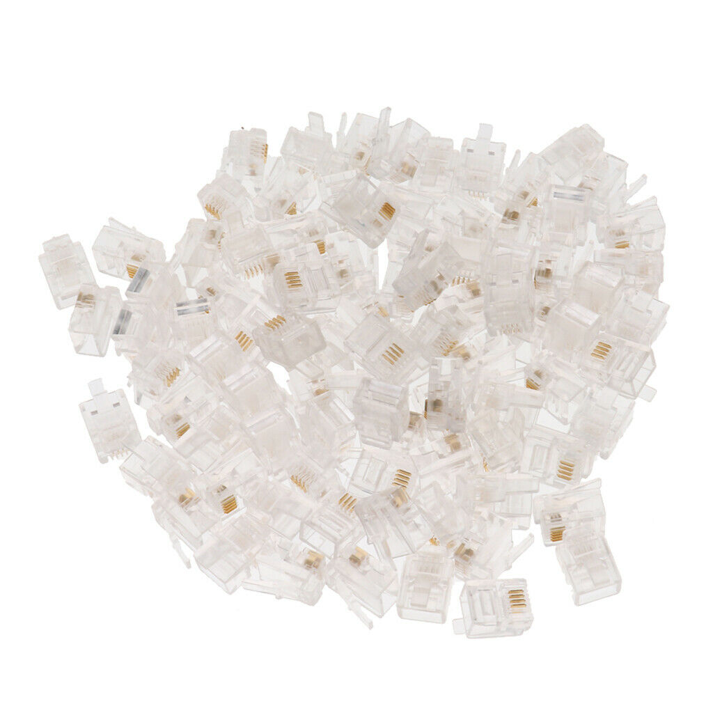 100Pcs/lot RJ11 6P4C Phone Crimp Plugs Connectors Ends for Telephone Fax