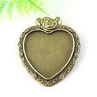 8PCS Antiqued Bronze Alloy Heart Base Setting 23*25mm Flower Pendant Charms