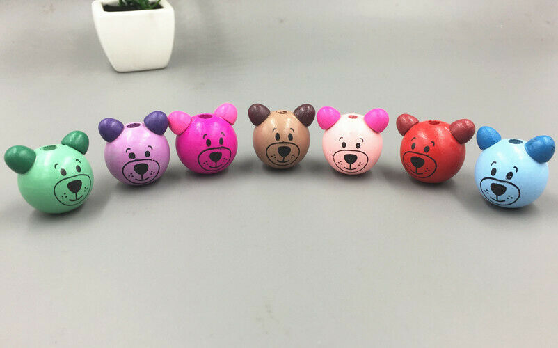 10pcs Wooden Round Bear Loose Beads CRAFT BEADS Beaded Mixed color 28mm