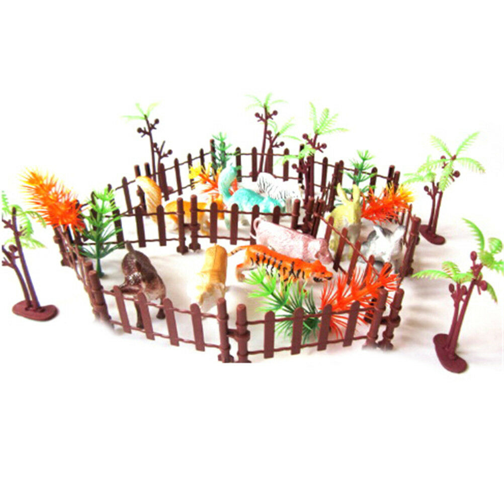 32pcs Plastic Animals Simulation Zoo Containing Various Kinds Fence Kids .l8