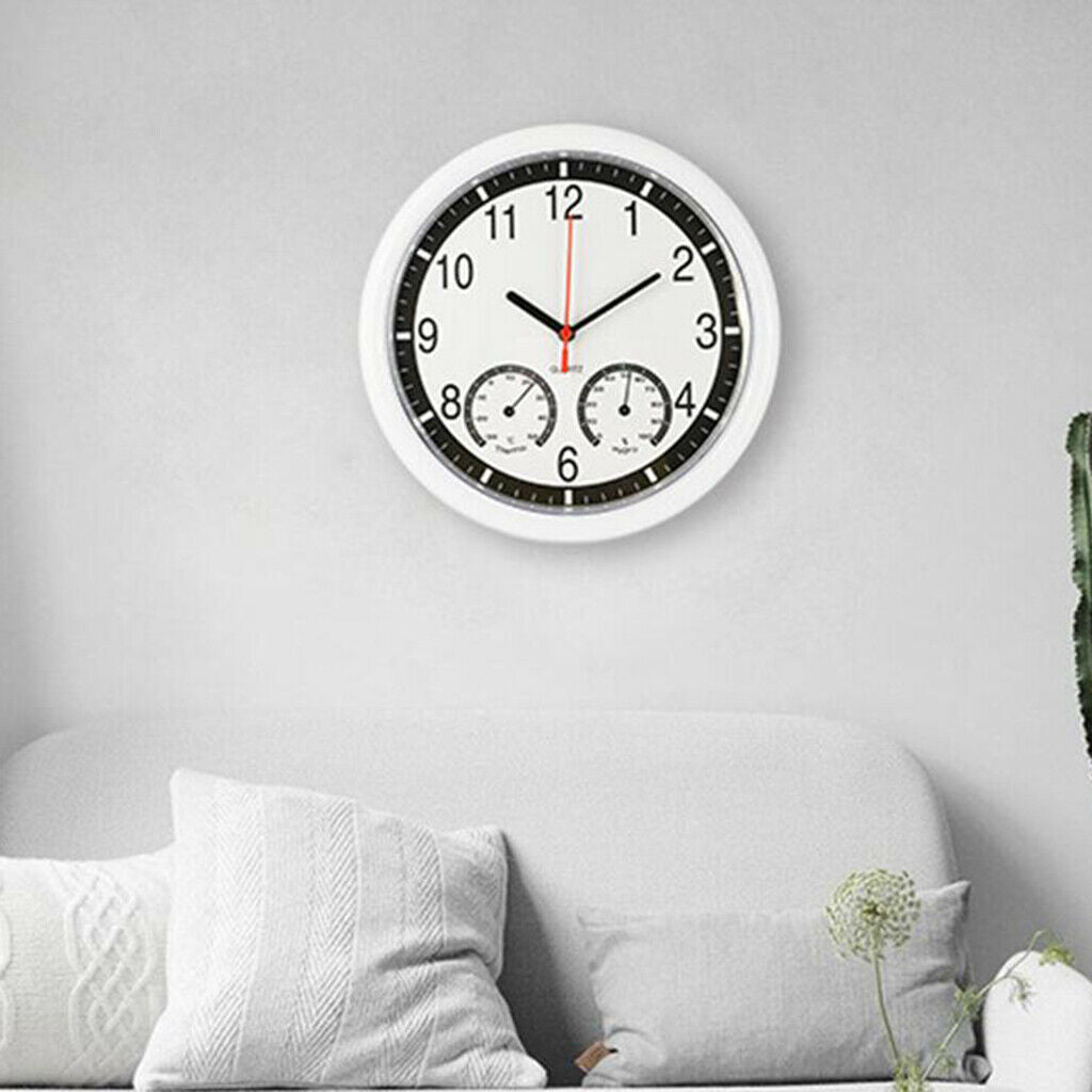 Quartz Wall Clock Temperature Humidity Display Modern Decorative for Home White