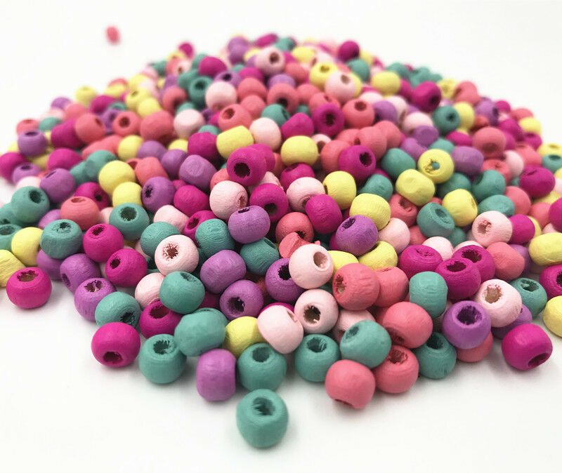 200pcs Mixed color Round Beads Makeing Necklace DIY Kids crafts Wood Beads 8mm