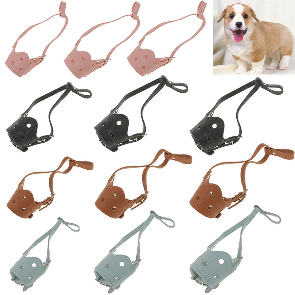 Safe Adjustable Soft Leather Dog Puppy Muzzle Basket Cage Anti-bark M Black