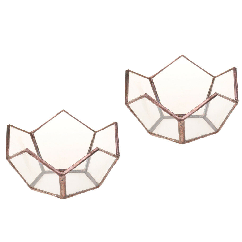 2x Open Copper Glass Geometric Terrarium Tabletop Succulent Plants Container
