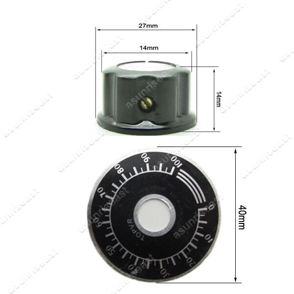 10 x Rotary Potentiometer Pot Knob Cap for 6mm Shaft + Counting Dial 0-100 Scale