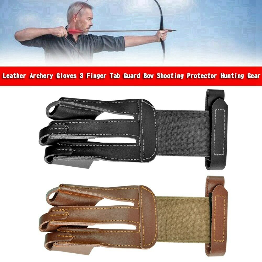 Leather Archery Gloves 3 Finger Tab Guard Bow Protector Hunting Gear AF6