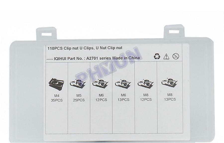 110x M4 M5 M6 M8 U Clips U-Type Nuts Fasteners Assorted Kits Boxed Universal