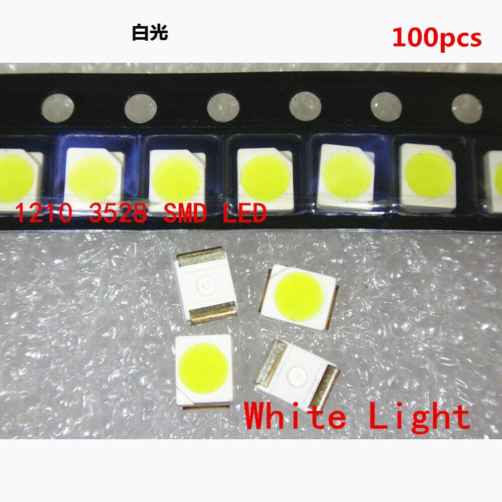 100 Pcs 3528 White Ultra Bright Light Diode 1210 SMD LED Lights Set - US