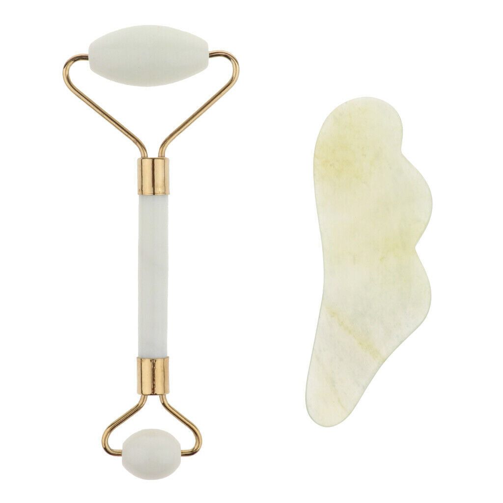2Pieces, Gua Sha Tool for Facial Skincare, Natural Hsiuyen Jade GuaSha Roller