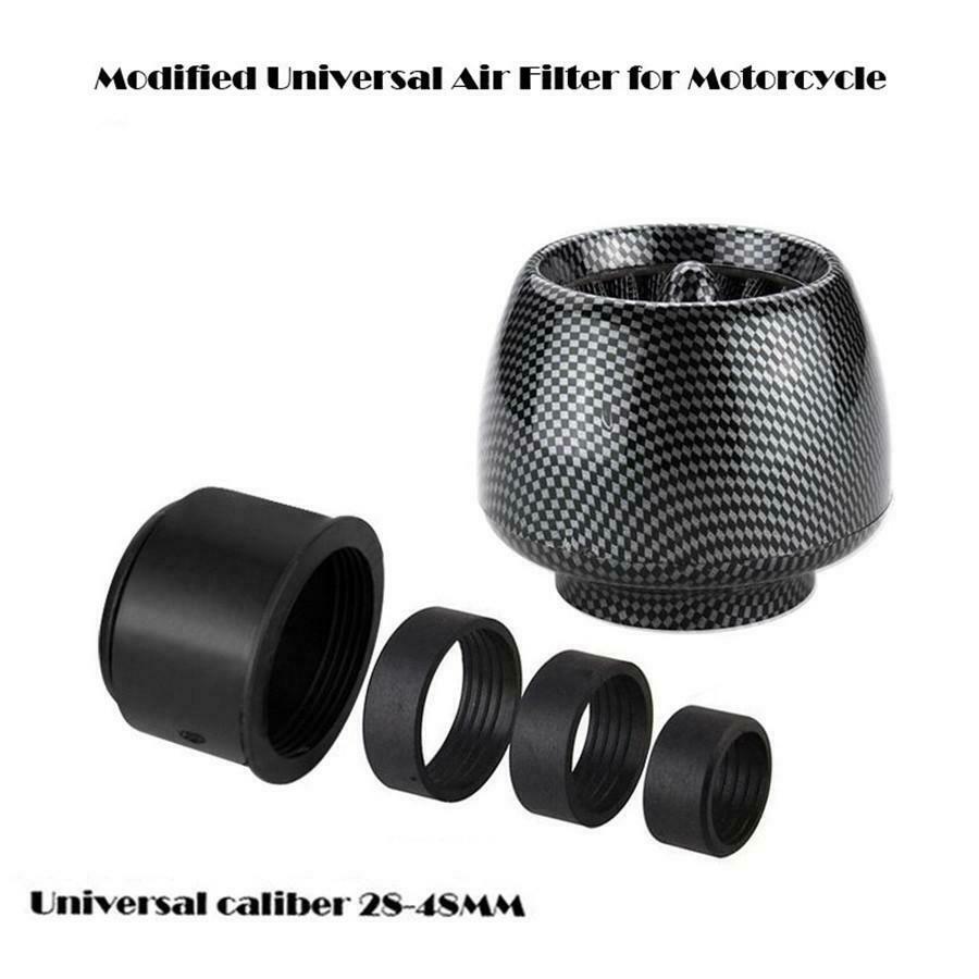 2x Straight Motorcycle Air Intake Filter Pod 28-48mm w/ Clamp Carbon Fiber Look