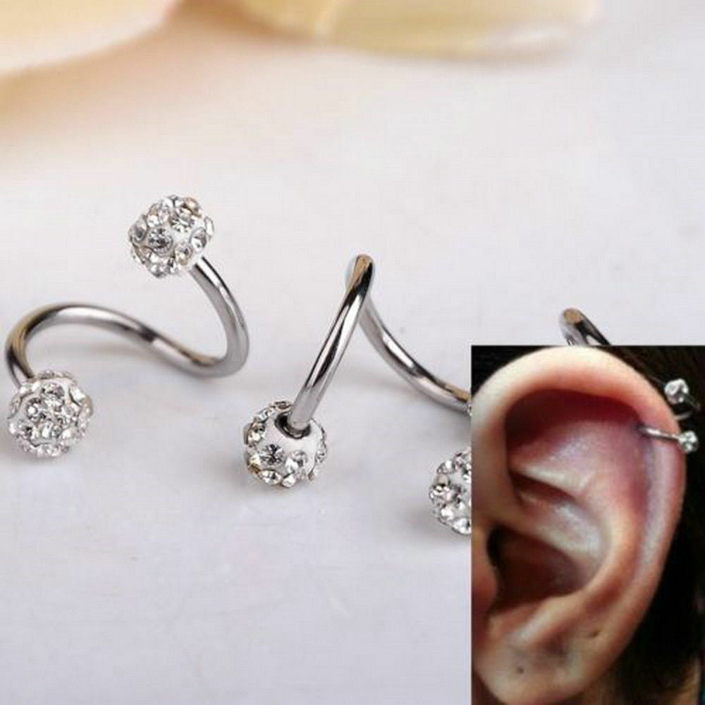 1PC Crystal Stainless Steel Twist Ear Helix Cartilage Earring Stud Piercing New