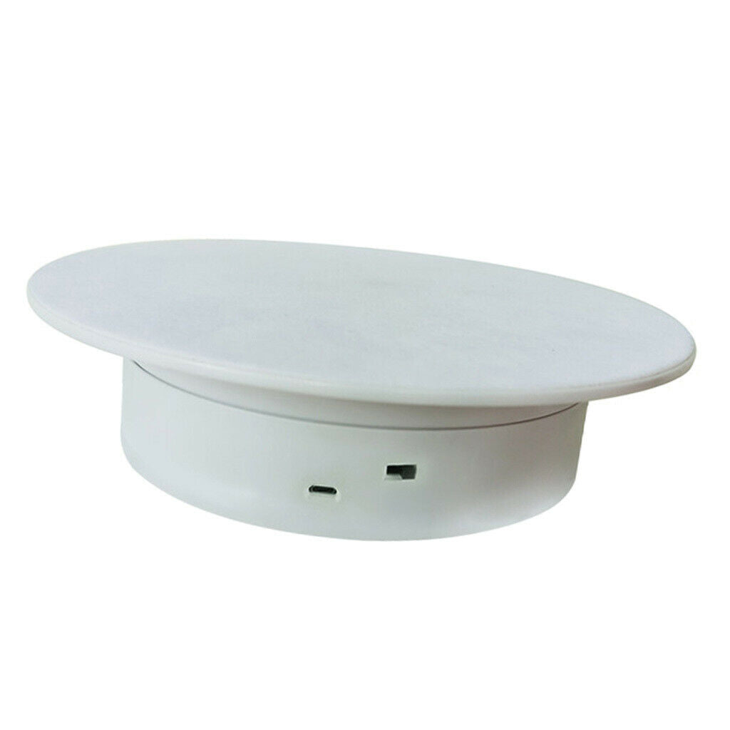 Electric Display Stand Adjustable Speed Turntable USB Charging White-Suede