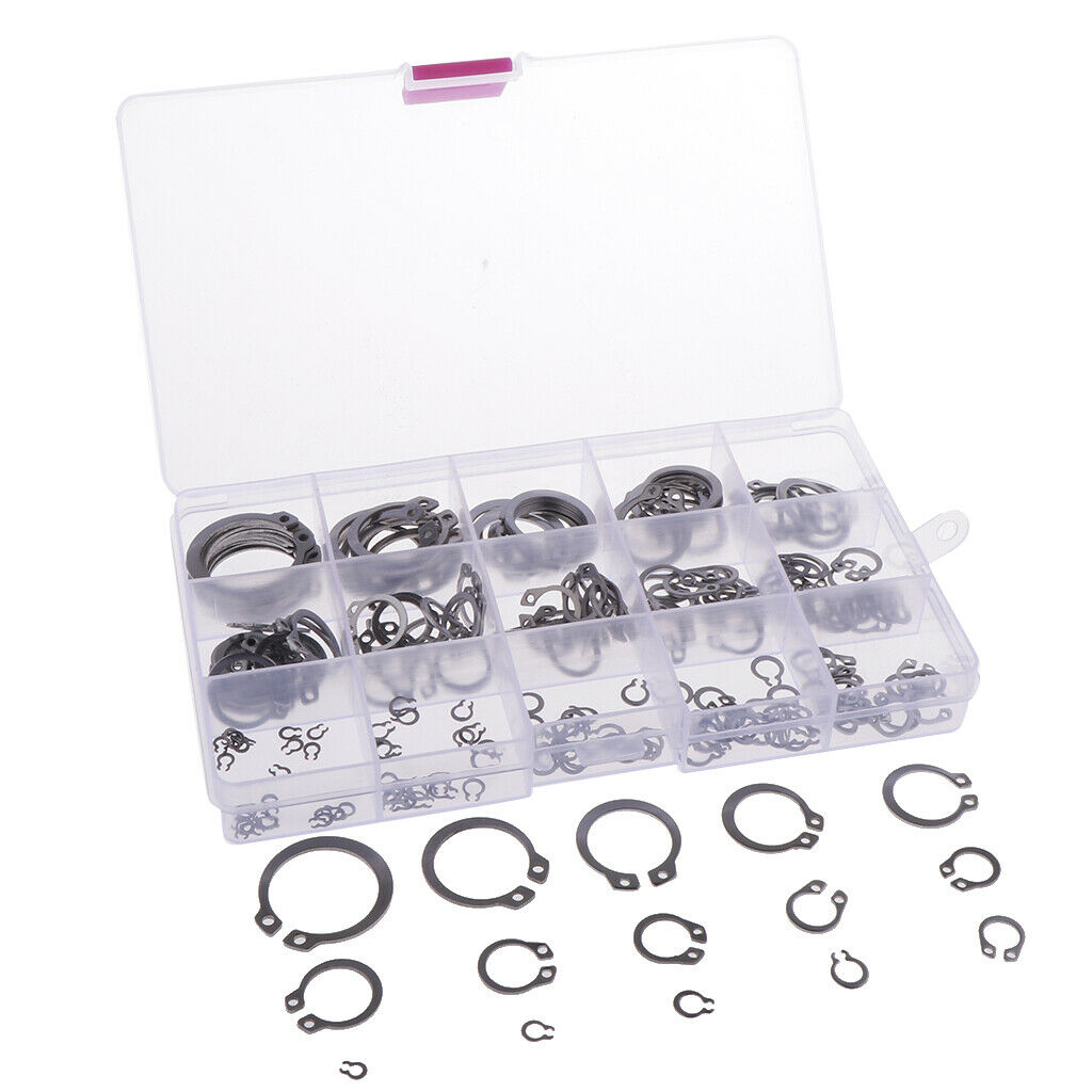 225x 15 Kinds Steel External Circlip Retaining Ring Snap Ring Assortment Kit