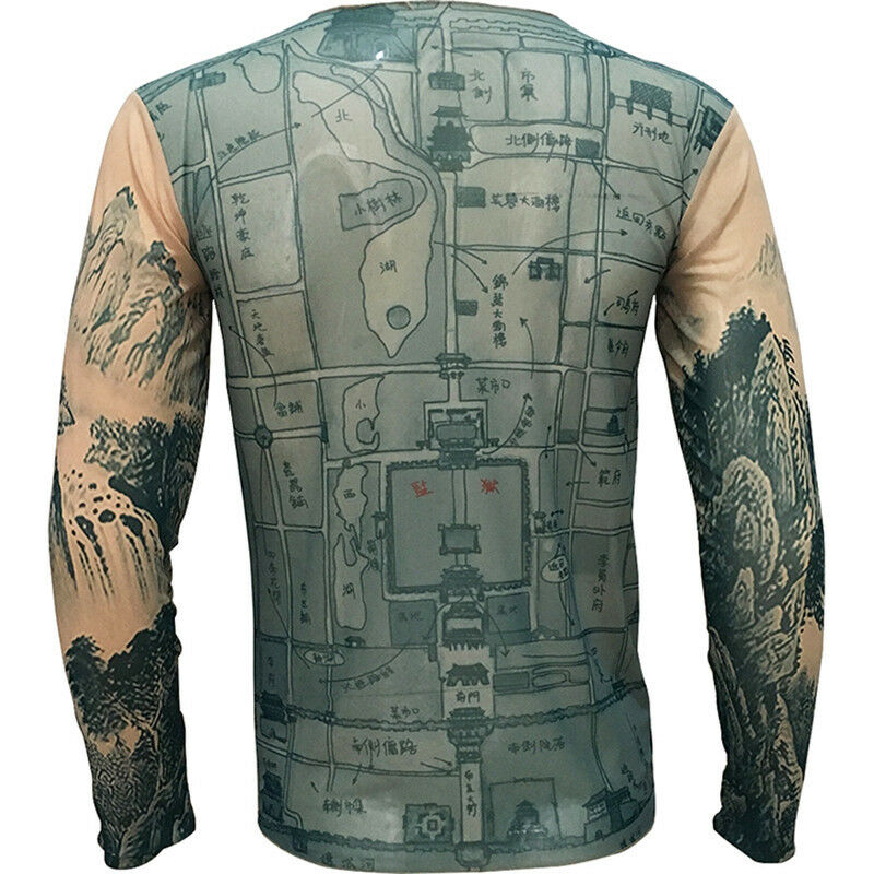 New China Landscape Painting Palace Tattoo T-Shirt Tattoo Tops Sport Plus Size