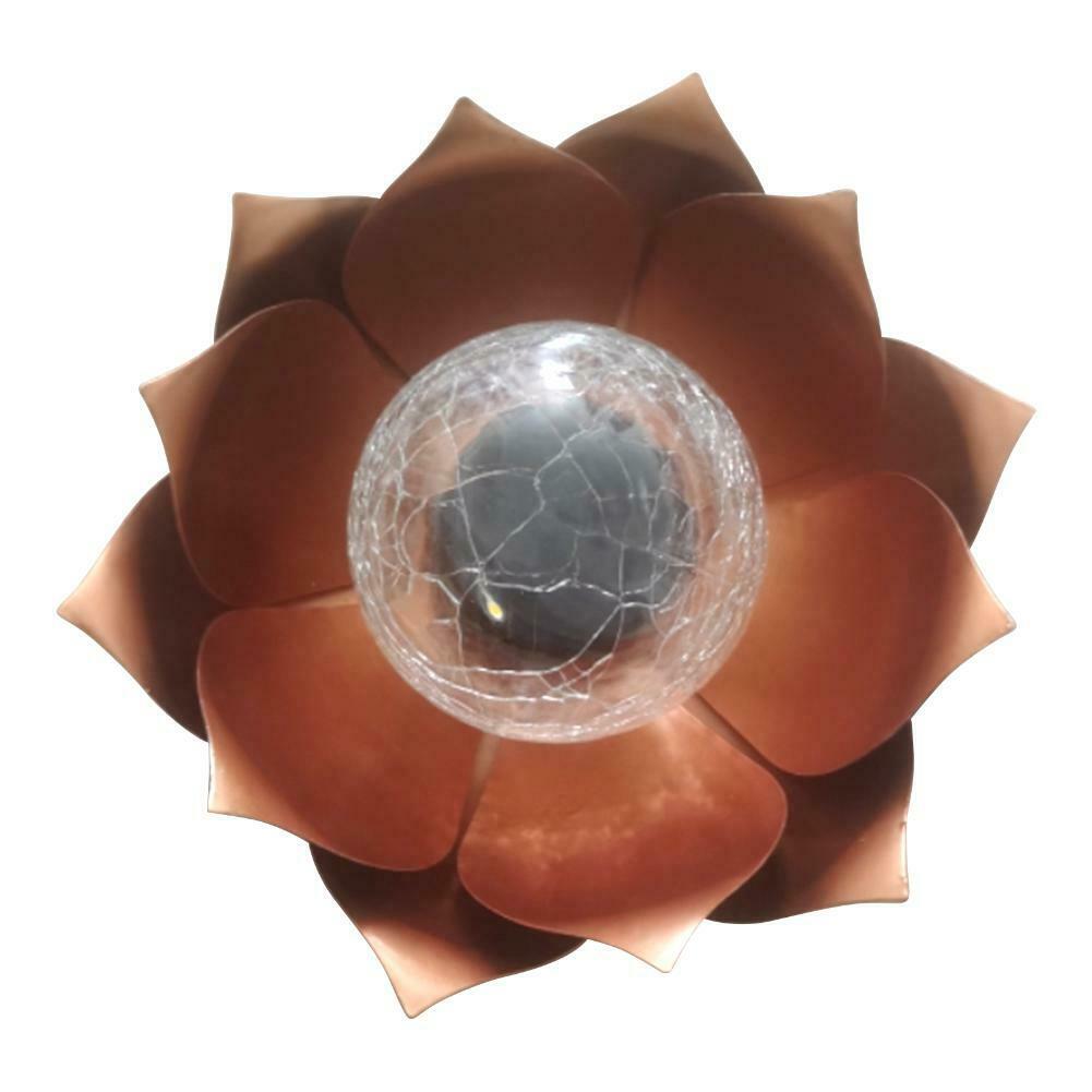 Solar Light Outdoor Garden Waterproof Crackle Globe Glass Lotus Flower LED Lig @