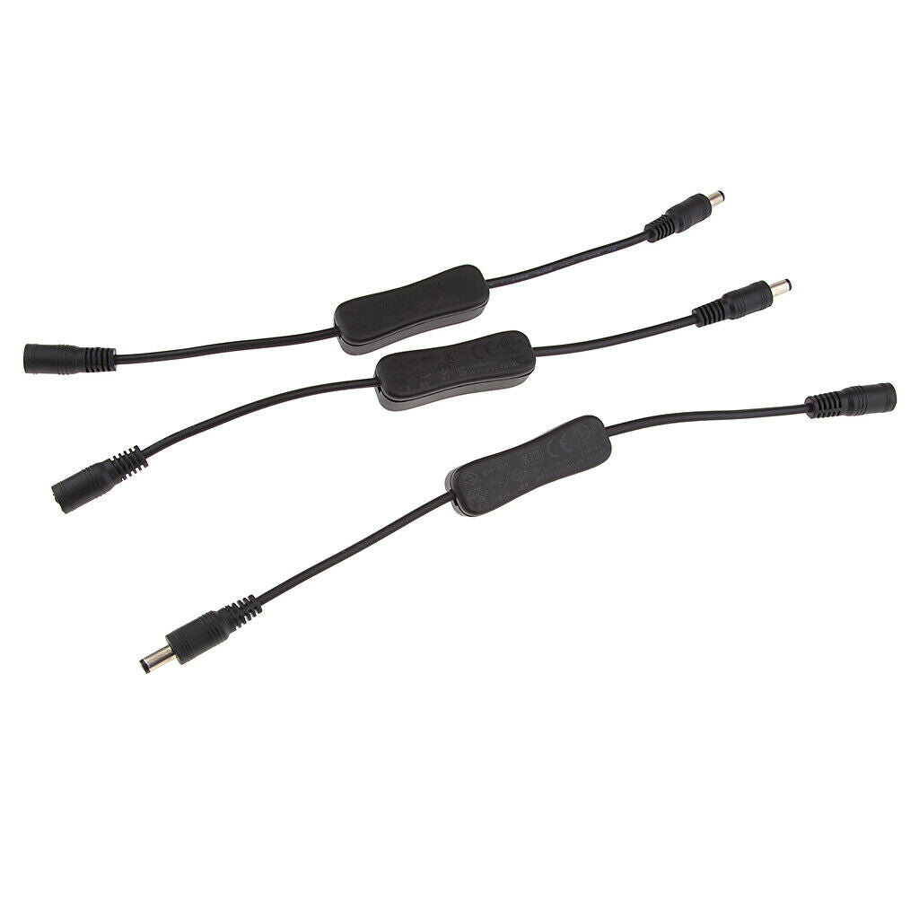 3xLED Strip Light Inline On/Off Switch Cable DC Jack 5.5x2.1mm Male & Female