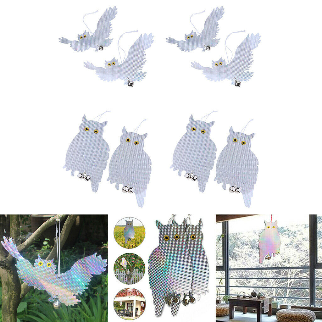 4 Pair Reflective Flying Owl Decoy & Bird Repellent Scarecrow Bird Deterrent