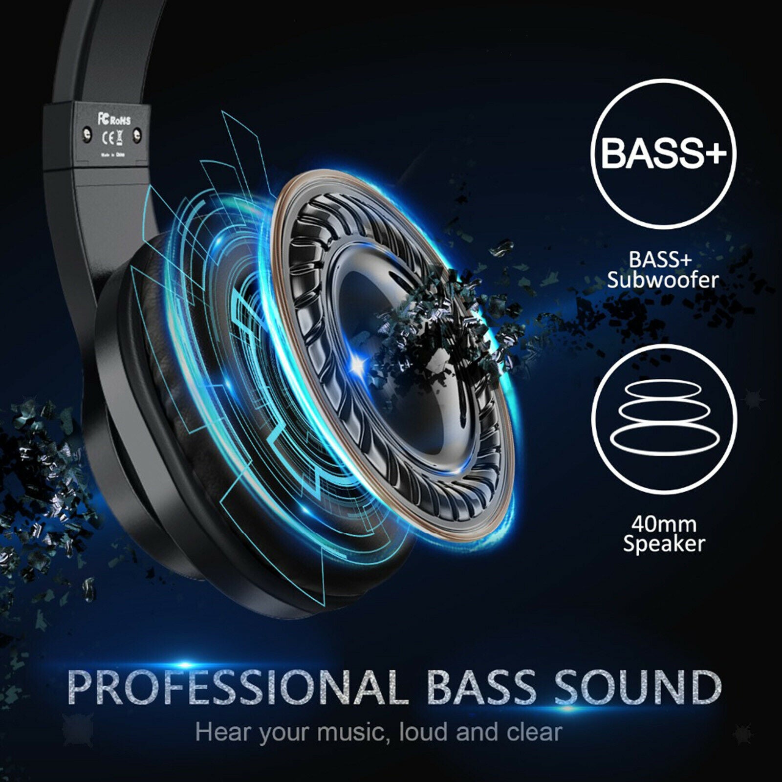 Wired Over Ear 3.5mm Headphones Portable for Recording Tablet Computer Black