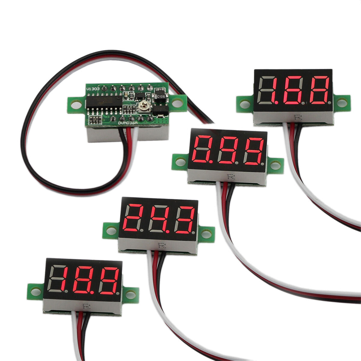 Dc 0-30V Mini Red Led 3 Digits Display Voltage Voltage Surface Board 5Pcs Pack